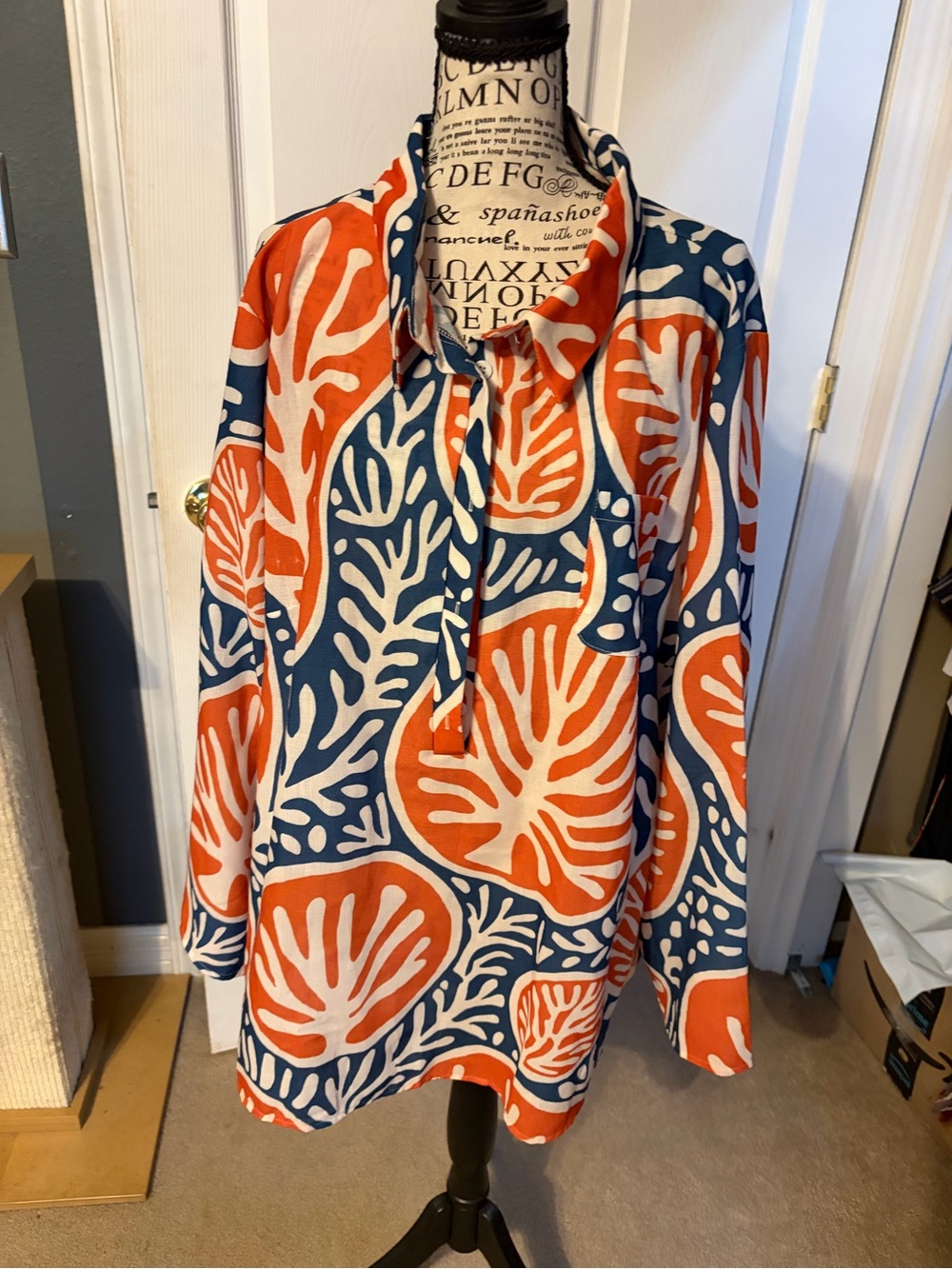 Bold Orange & Navy Coral Print Tunic